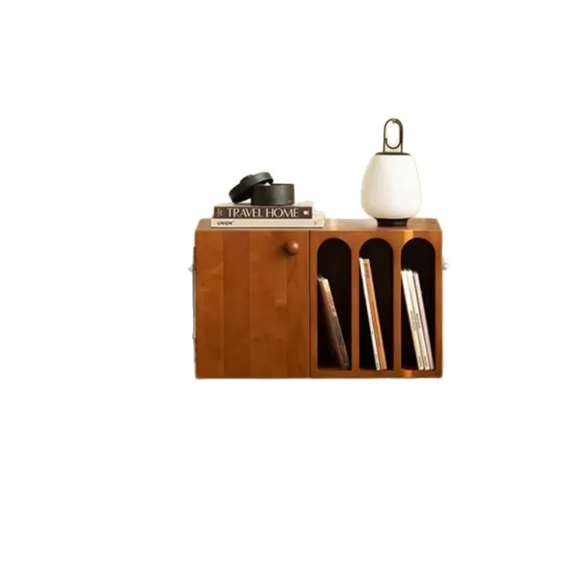 

Nordic Solid Wood Magazine Cabinet Cave Bookshelf Vinyl Record Storage Shelf Retro Bedside Table Living Room Sofa Side