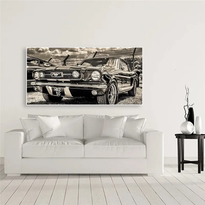 Artwork Sports Car Posters Home Decor Wall Art Pictures 1965 Classic Mustang Car Canvas Paintings Bedroom Living Room Unframed