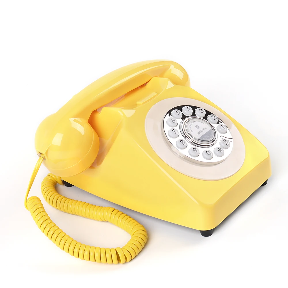 Mufeng Wedding Audio Guestbook Phone Yellow Corded Indoor Antique Landline Telephone