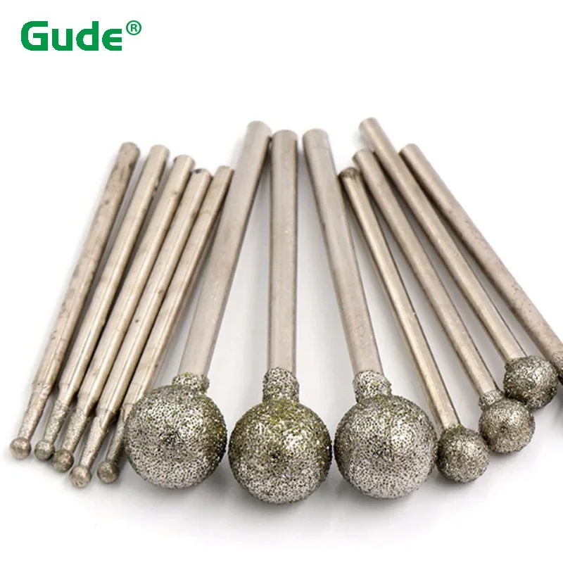 

5Pcs Round Diamond Grinding Head 2.35mm/3mm Shank Jade Carve Tools Engrave Rotary Spherical Burr Tool