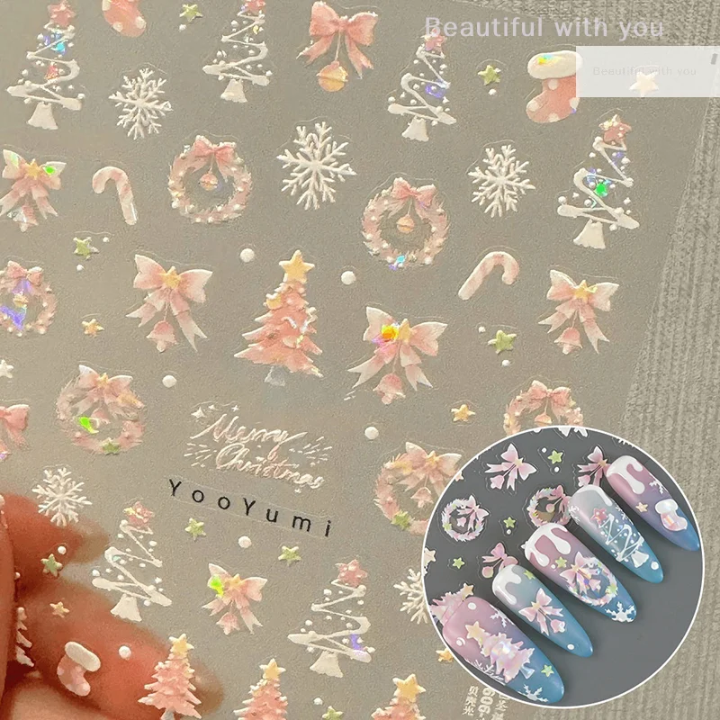 

Christmas Nail Stickers Shiny Seashells Light Nail Art Parts Stickers Cute Snowflakes Star Wreath Nail Decorations Decals