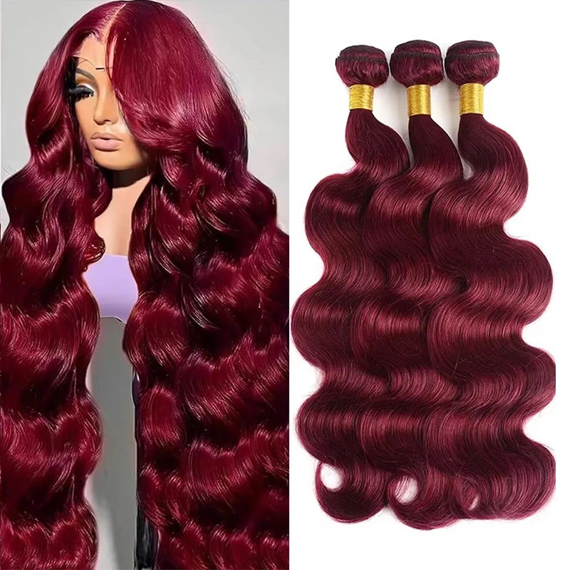 Pacotes de Cabelo Humano 16A 28 30 Polegadas 99j Body Wave, Cabelo Cru 100% Humano, Extensões de Cabelo Coloridas, 1 3 4 Peças