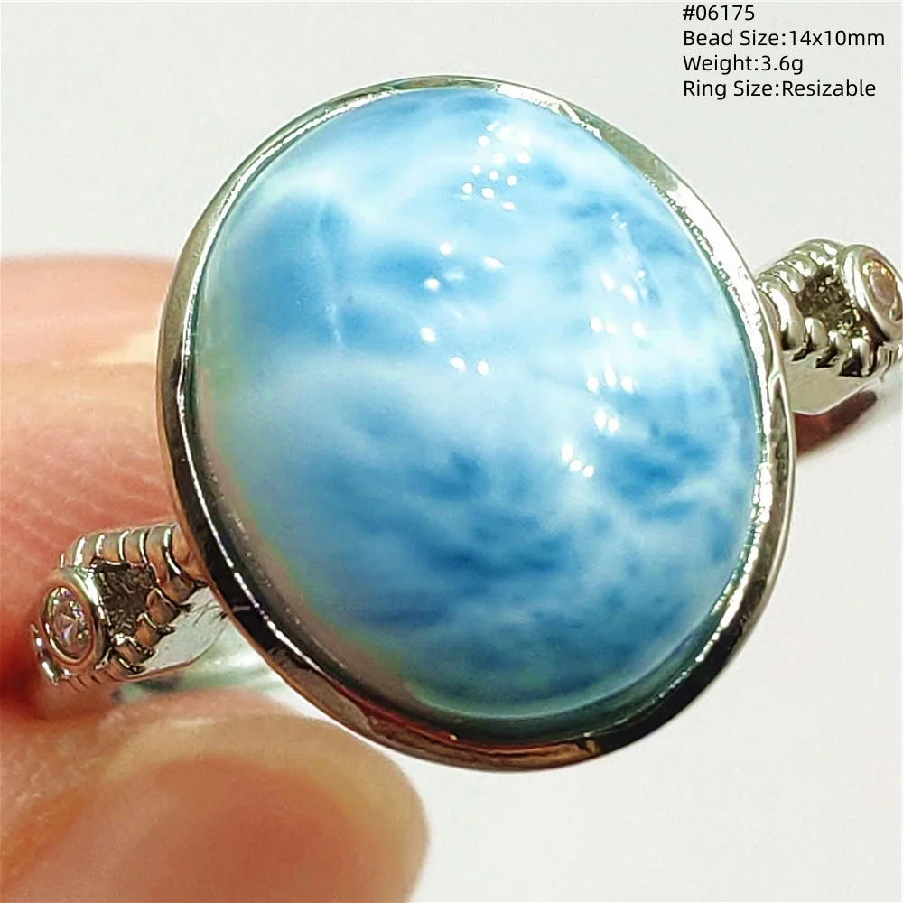 Larimar Natural Blue Larimar Adjustable Ring 19.5/11.9/11mm Larimar Gemstone Women Men Water Pattern AAAAA view 4