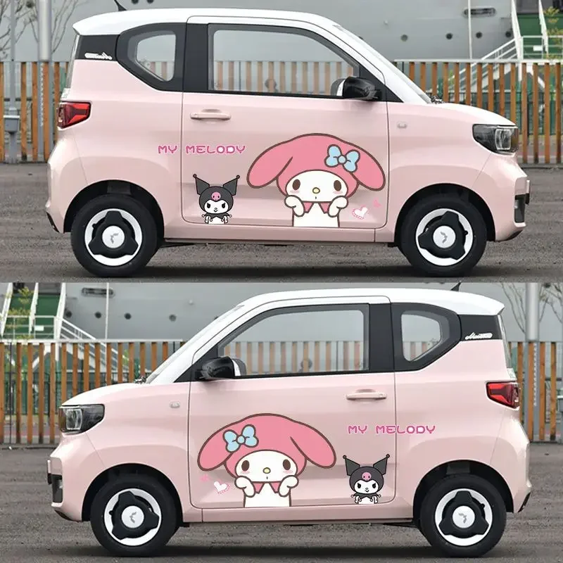 MINISO Sanrio Kuromi Car Door Stickers Cartoon Melody Cover Scratches Waterproof Car Sticker Modified Body Ladies Car Decoration