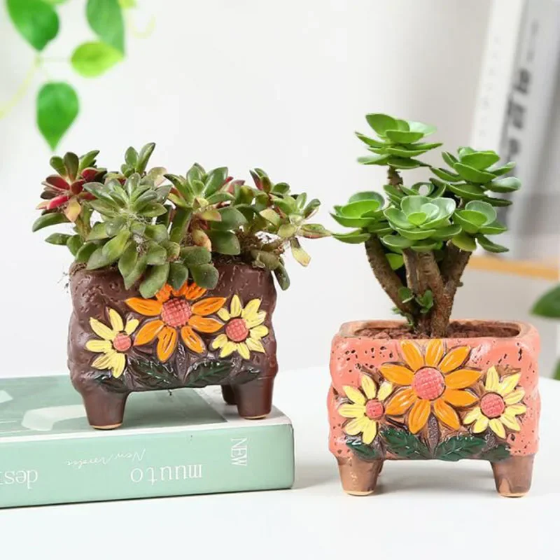 Korean Style Succulent Plant Pot Hand Painted Ceramic Desktop Flowerpot Ornaments Plant Container Vase Balcony Home Decor