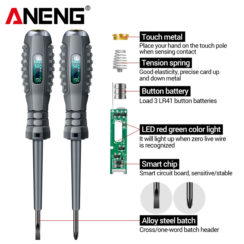 ANENG B05 Voltage Tester Pen with Indicator Multi-functional Screwdriver Slotted + Phillips Non-contact Induction Test Pencil