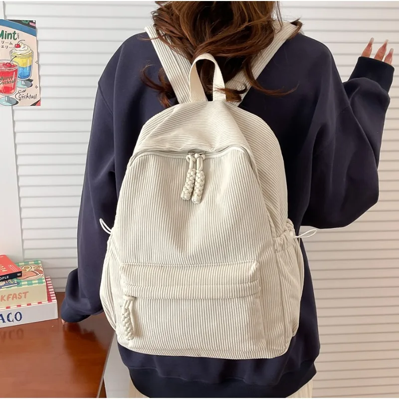 High Capacity Corduroy Solid Color Student Sweet School Bags Hot Sale Simplicity Traveling Outside Versatile Fashion Backpack