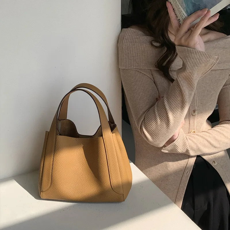 

TopGrainTrove First Layer Cowhide Basket Bag 2025 Bucket Leather Single Shoulder Crossbody Handbag Female Designer Luxury Bag