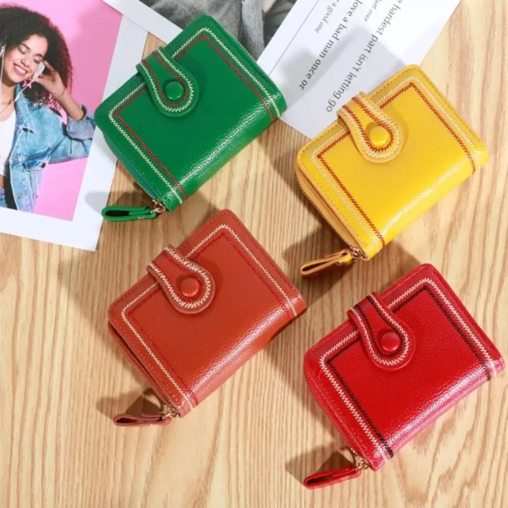 

2025 PU Zipper Wallet Oil Wax Leather Retro Credit Card Holder Zipper Card Bag Handbag