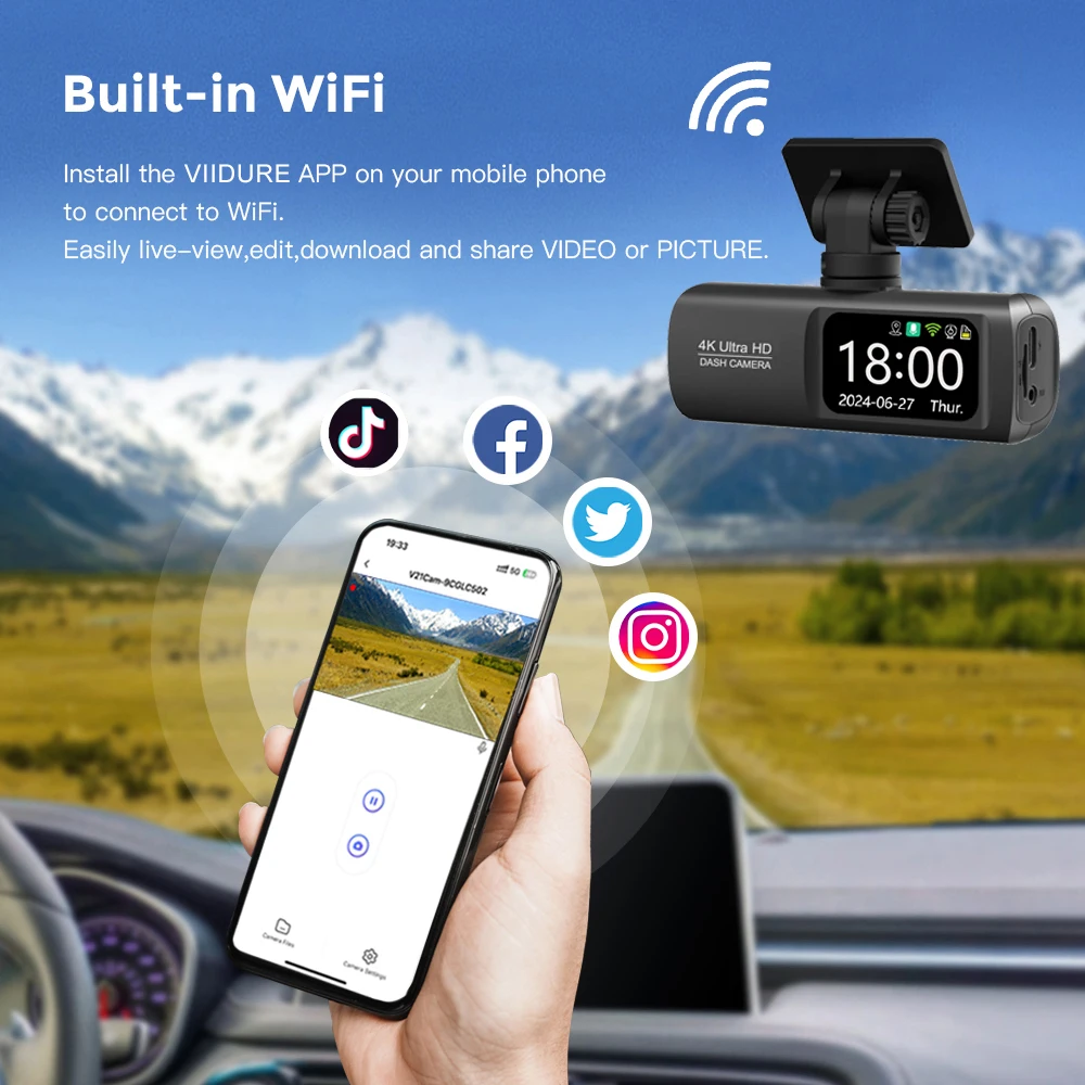 Dashcam 4K Uhd Voor Auto Camera Voor Achter Dubbele Lens Met Gps Wifi 24H Parkeermodus Nachtzicht Auto Dvr Video Registrator