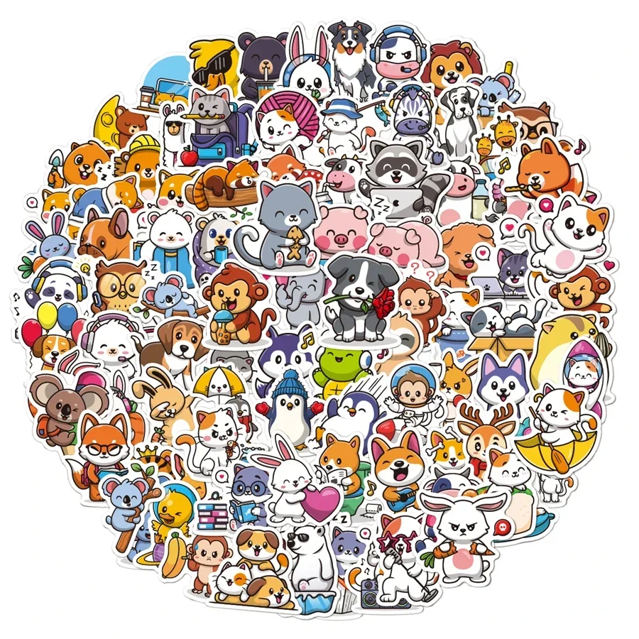 100Pcs Cute Animal Stickers Best Gift for Kids Teen Cute Kawaii Animal Stickers Vinyl Waterproof Stickers for Laptop Skateboard