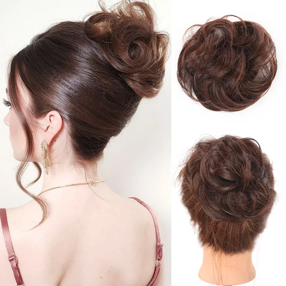 

Messy Hair Bun Scrunchies Extension Curly Wavy Messy Synthetic Chignon with Rubber Band Hairpieces for Women Black Brown