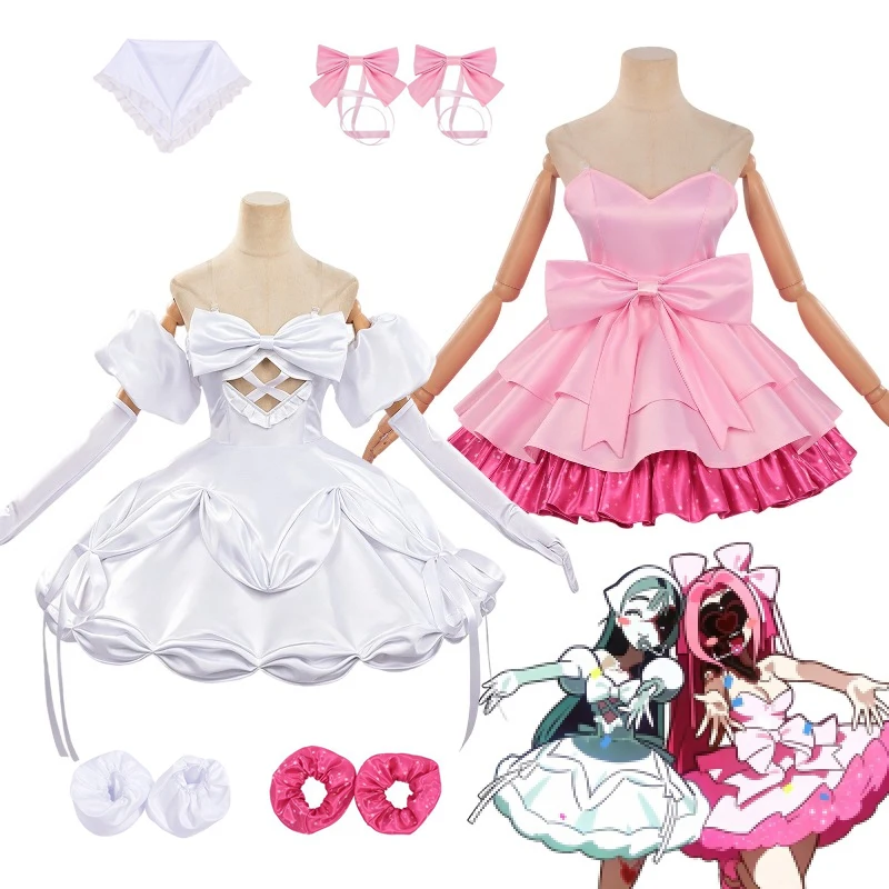 Alien Stage Cosplay Mizi Sua Cosplay Kostüm Rosa Weißes Kleid Idol Bühnenoutfit Zombie-Charakter Halloween-Party-Kostüm
