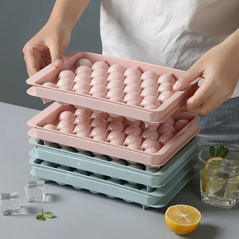 33 Grids Plastic Round Ball Ice Box Round Ice Ball Ice Tray Mold Moulds Ice Ball Maker 3D Round Ice Cube Tray with Lid Plastic