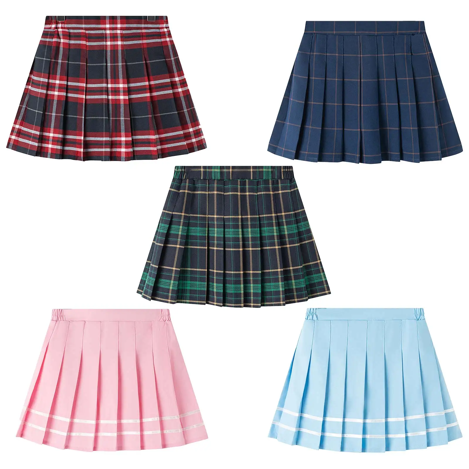 Girls Pleated Shorts Skirts Elastic Waist Striped Plaid Print Student Japanese School Uniform Skirt Children Kawaii Daily Wear