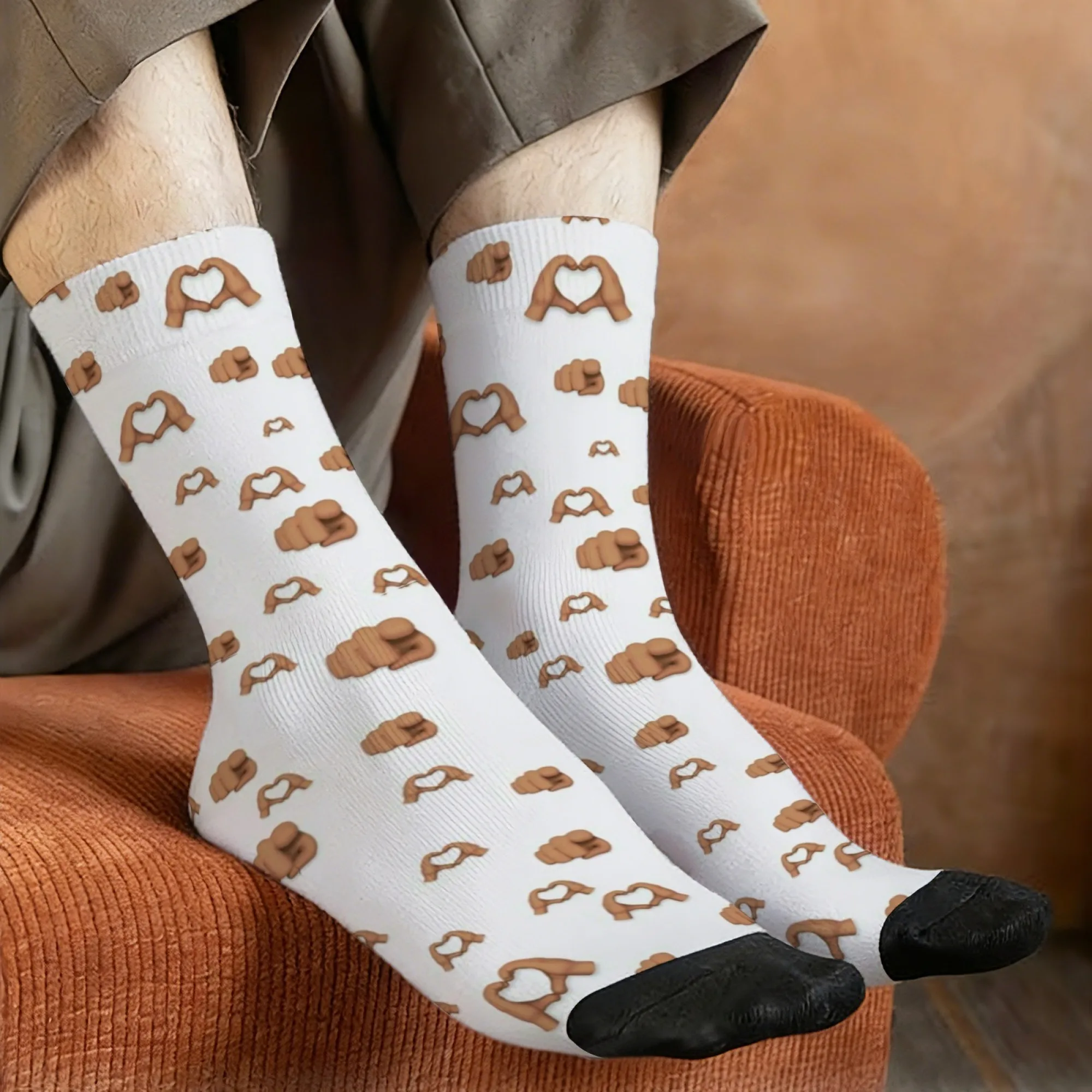 

1 пара носков с изображением большого пальца вверх и сердечками, дизайн персонажа из мультфильма с большим пальцем вверх, мягкие теплые удобные носки до середины икры, подарок