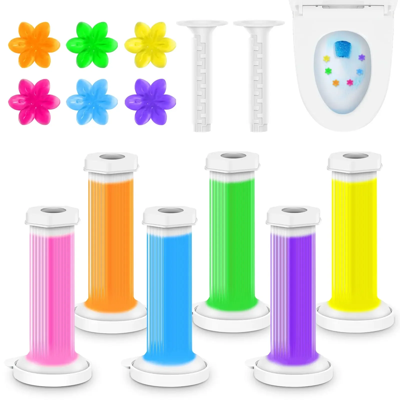 5-Pack Floral Toilet Gel Stickers - Continuous Toilet Cleaner and Odor Eliminator for Bathroom, Mixed Fragrances