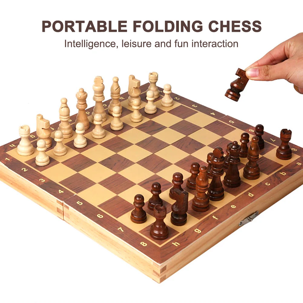 

Large Chessboard Developing Strategic Thinking 29x29cm 3 in 1 Chess Chekers Backgammon No Chess Wooden Set for Kids Adults