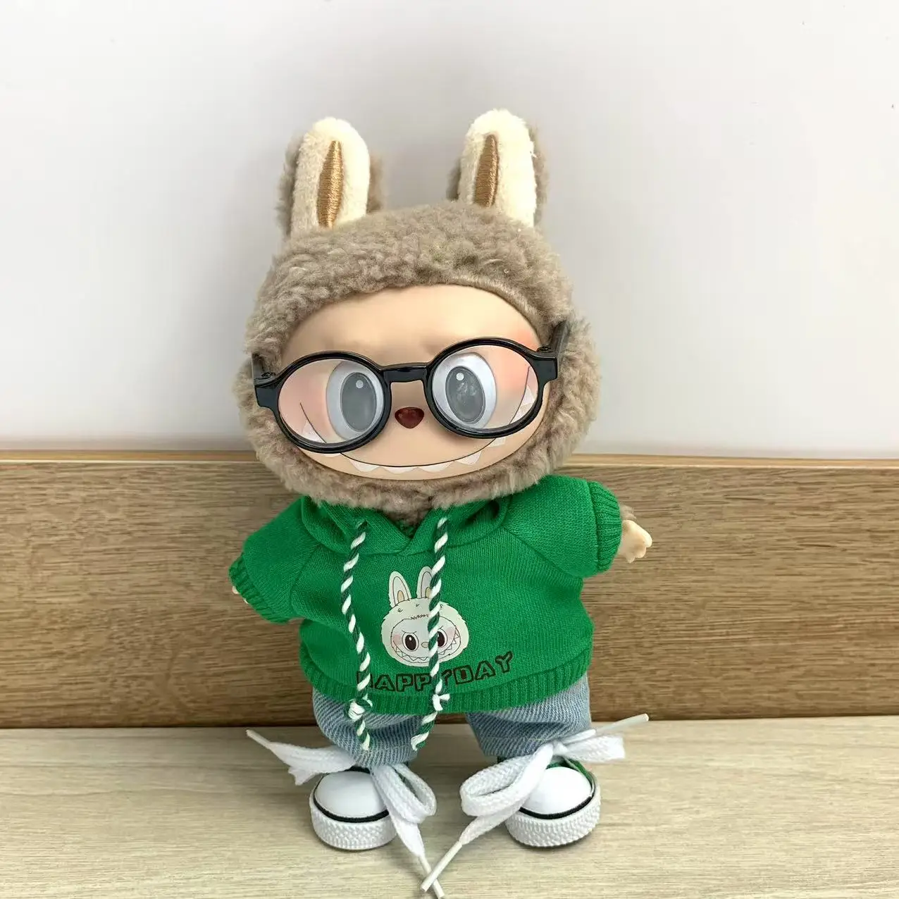 Vestiti per bambole Labubu da 17 cm: felpa con cappuccio con stampa battito cardiaco e set di abiti color macaron, note di traduzione chiave