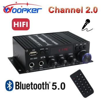 Woopker AK390 Audio Amplifier HIFI Bluetooth Home Digital Audio Channel 2.0 Sound Amp Support Microphone FM Bass Treble 12V 3A