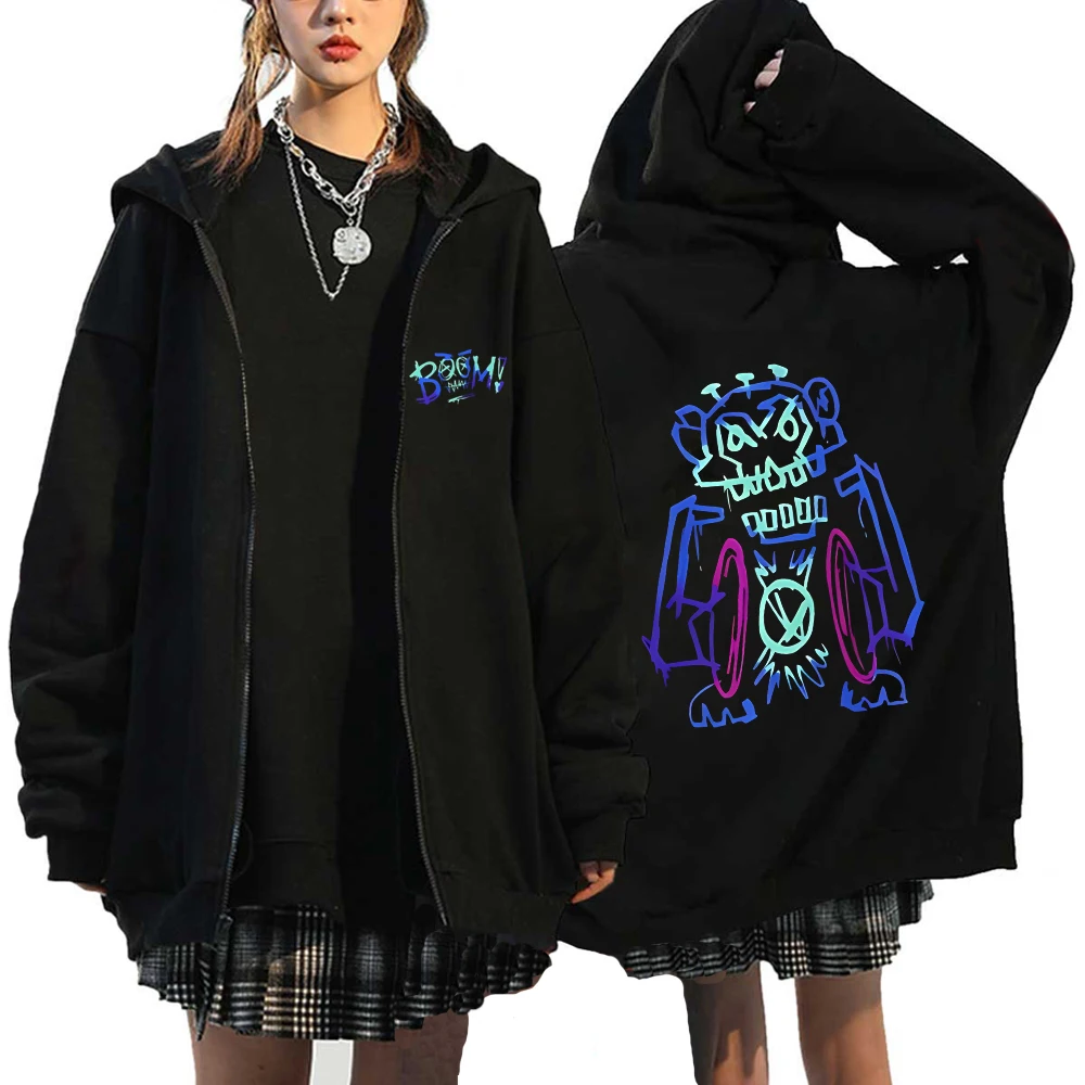 Arcane Jinx Zip Up Jackets Monkey Doll Rabbit Graffiti Grunge Style Hoodies Black Anime Sweatshirts Streetwear Unisex Clothing