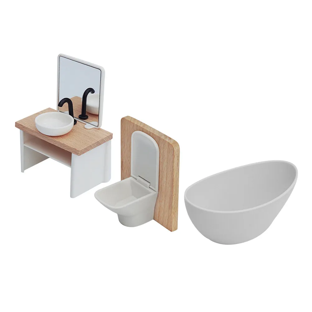 

1Set Miniature Bathroom Accessories Realistic 112 Scale Dollhouse Shower Room Toilet Sink Pretend Play Furniture Kit for Kids