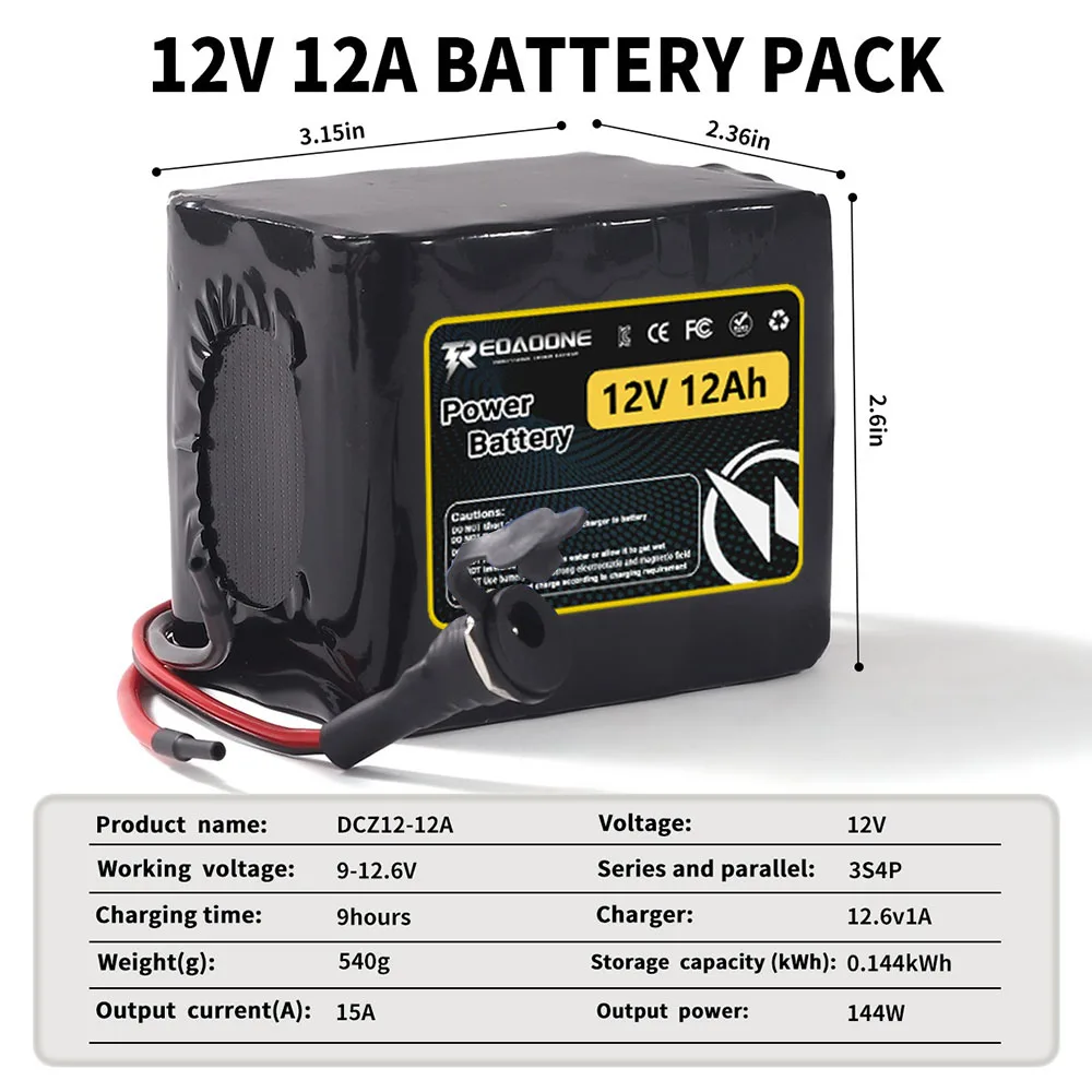 12V 12Ah Rechargeable Li-ion Battery Pack for LED Light Strip CCTV Camera Solar Panel DIY Robot Long Life Power Supply