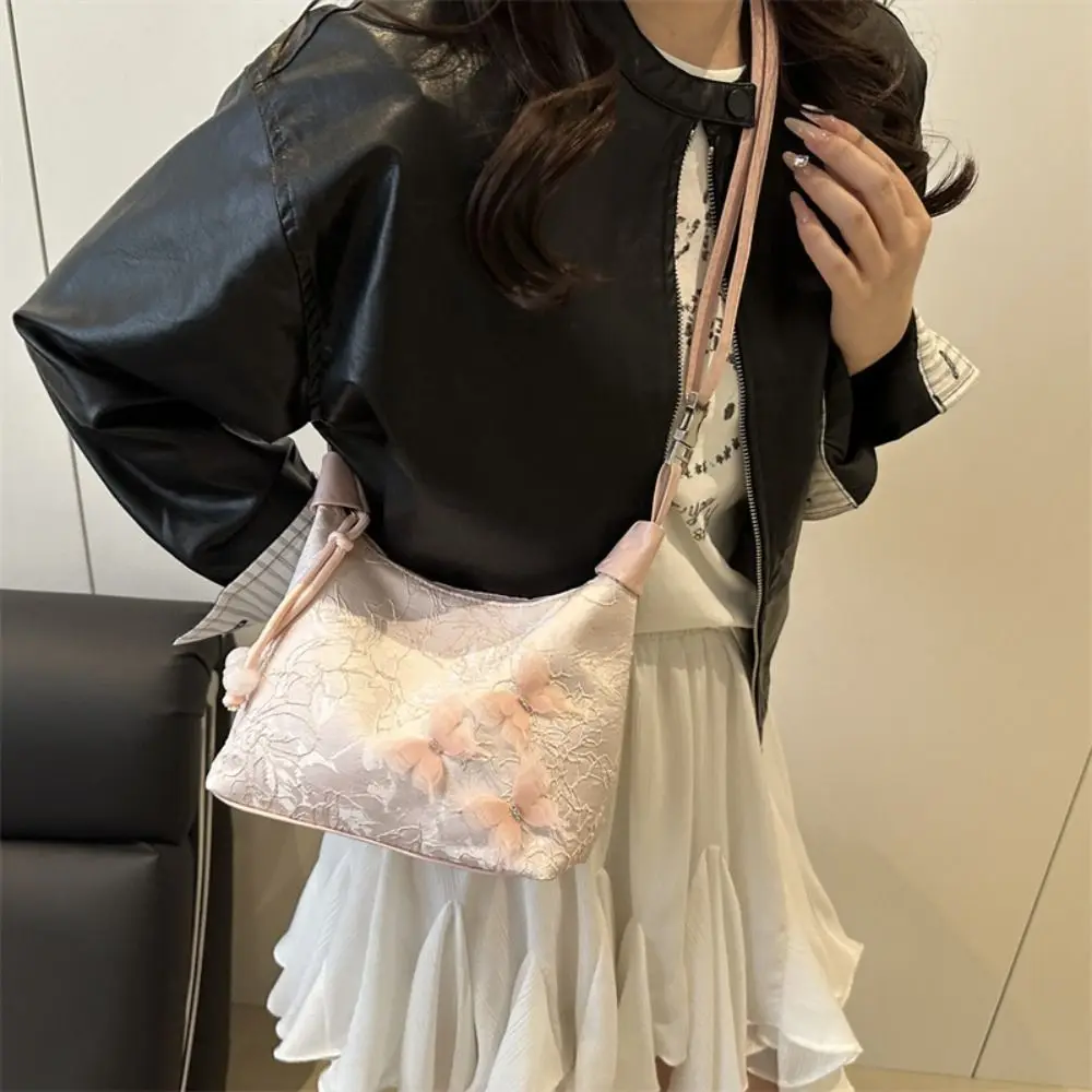 Retro Embroidered New Chinese Style Handbag Canvas Butterfly Hanfu Embroidery Handbag Zipper Shoulder Bag Cheongsam Bag Wedding image 5