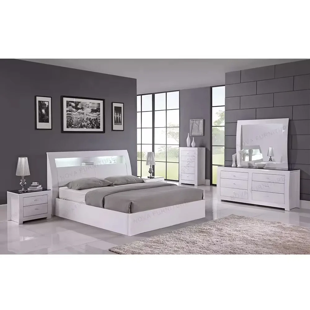 

Modern LED Storage Bed King Sizes Bed Furniture Set Bedroom Suites Artistic Bedroom Furniture