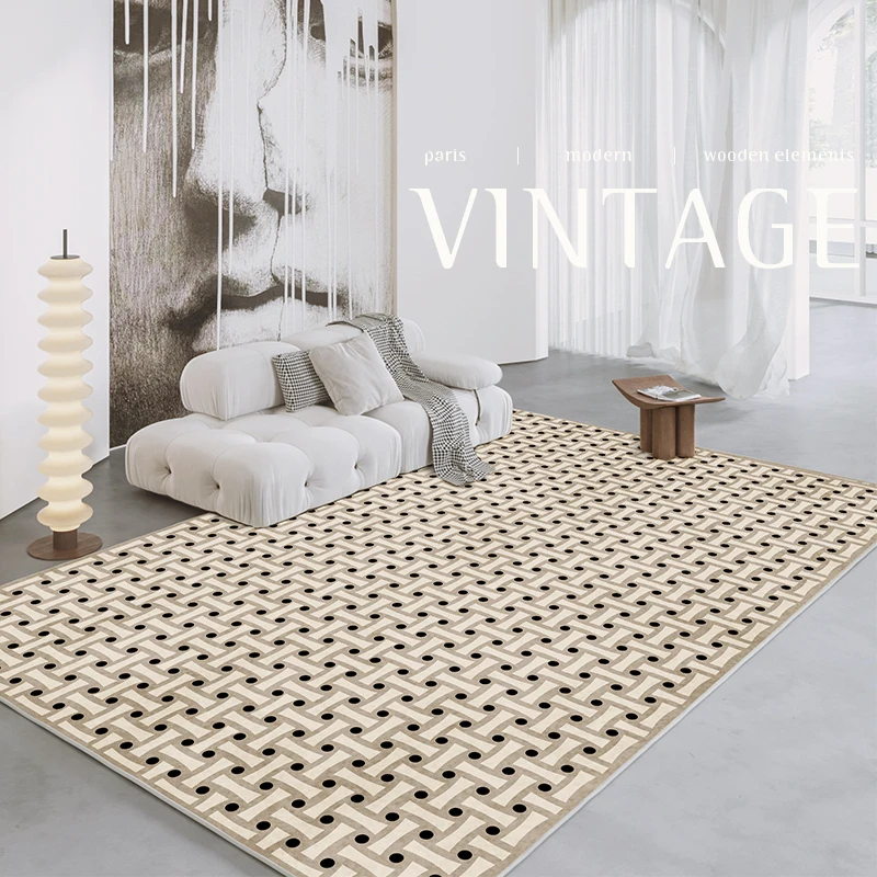 French Retro Rugs for Bedroom Checkerboard Living Room Decoration Carpet Ins Wind Plaid Bedside Floor Mat Large Area Plush Rug