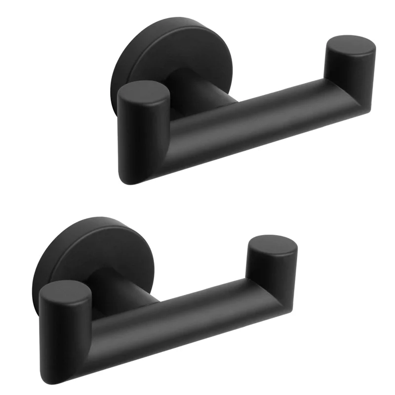 2PCS Bathroom Double Towel Hook Stainless Steel Robe Towel Holder Heavy Duty Double Coat Hook,Black