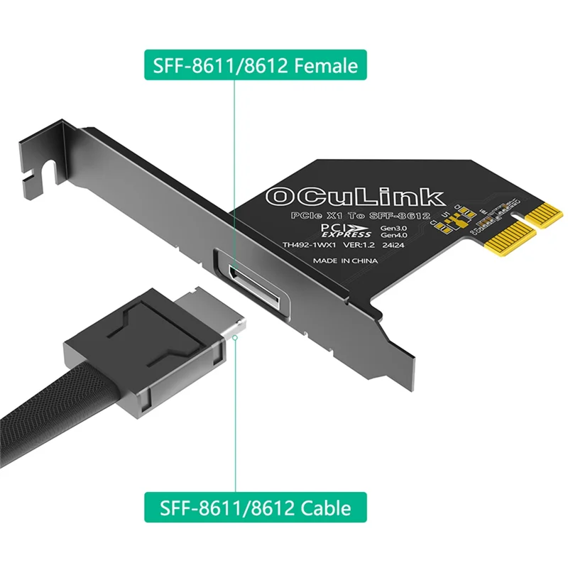 SR-PCI-E 1X 4.0 محول بطاقة التوسعة مع واجهة Oculink SFF-8611/8612 قوس طويل الملف الشخصي