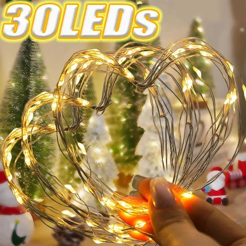 Shine LED Fairy Warm Lights Christmas Tree Decor Lamp Battery Powered Copper Wire String Lights for Bedroom Garden Party Wedding