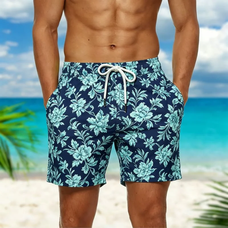 Men's All-Over Tropical Foliage Print Casual Shorts, for Every Summer Occasion, From Beach to Brunch to the Boardwalk
