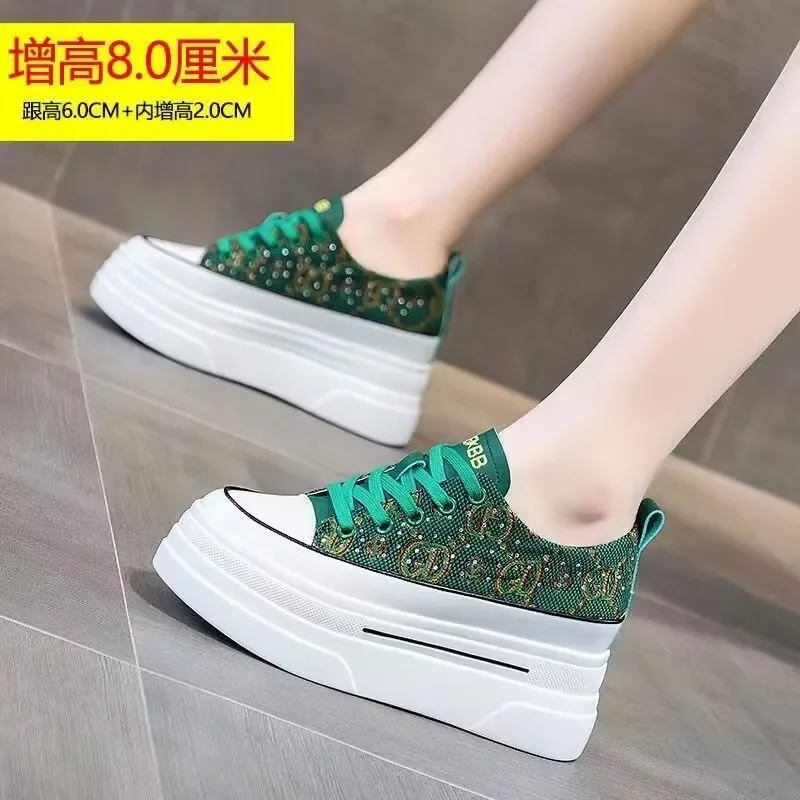 

Women's Wedge Heel Sneakers 2024 New Lace-up Breathable and Comfortable Running Shoes Casual Thick-soled Womens Vulcanized Shoes