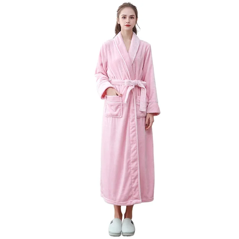 autumn-and-winter-flannel-thickened-and-flannel-couple-bathrobe-men's-extended-size-coral-fleece-nightgown-women's-pajamas