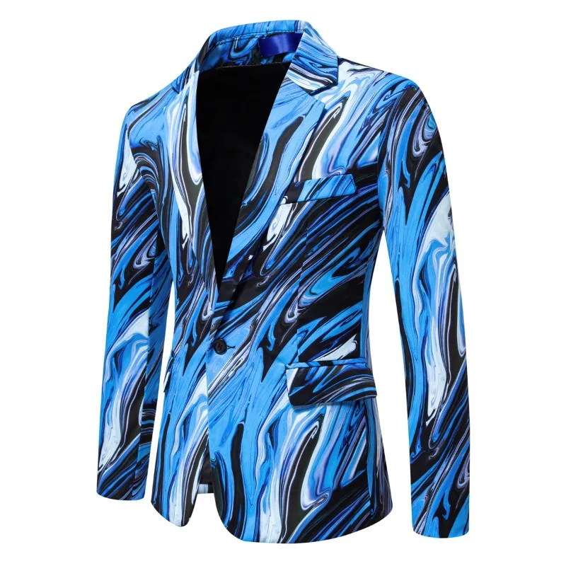 Men's Fashion Casual Geography Print Long Sleeve Business Jacket Comfortable Suit