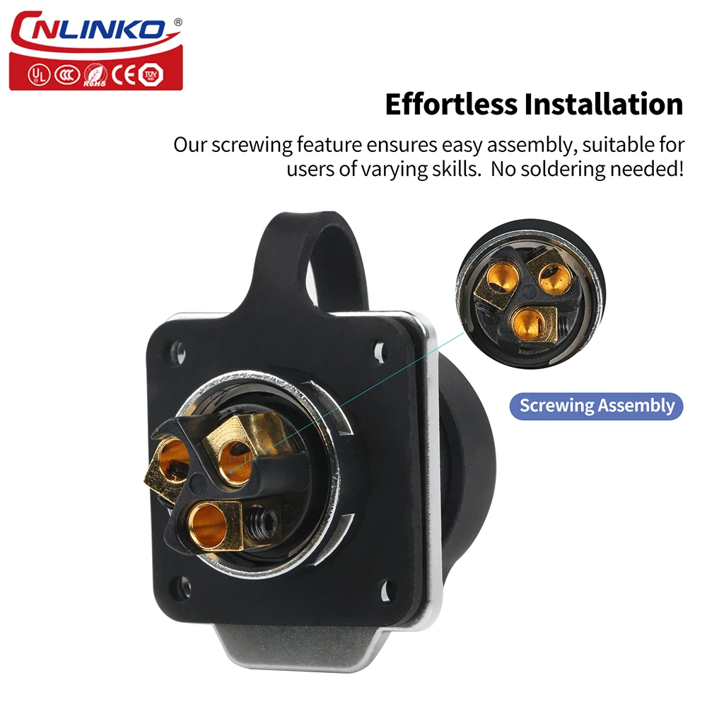 CNLINKO LP20 3 Pin Waterproof Screw Locking AC/DC Power Connector