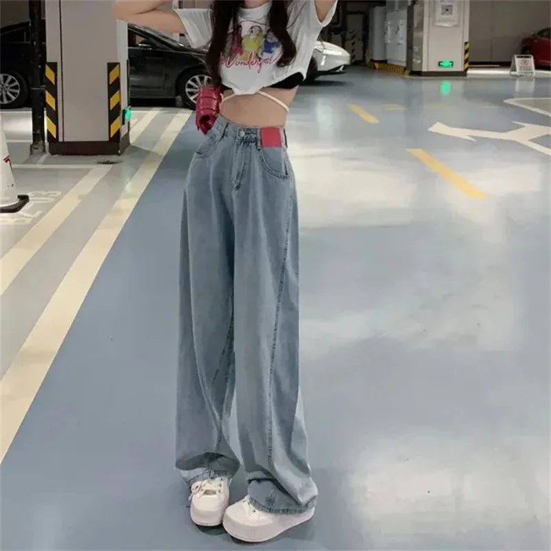 Summer Ladies Loose Straight Cylinder Denim Pants Female Wide Legs Cowboy Trousers Women Large Size 4XL High Waisted Make Jeans