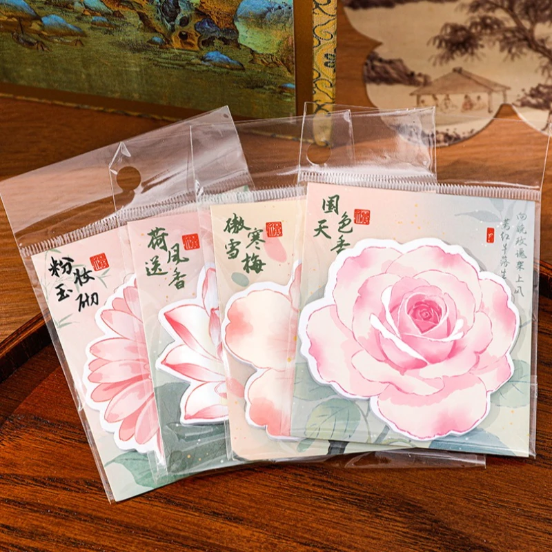 Wash Flowers Kawai Notes for Students, High-value Lotus Flowers in Summer Stickers for Learning Stationery Sticky Note Book