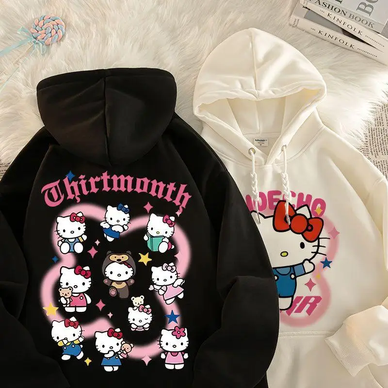 

New Kawaii Cute Sanrio Hellokitty Hooded Top Hoodie Cartoon Lovable Fashion Autumn Children's Loose Fitting Anime Toys For Girls