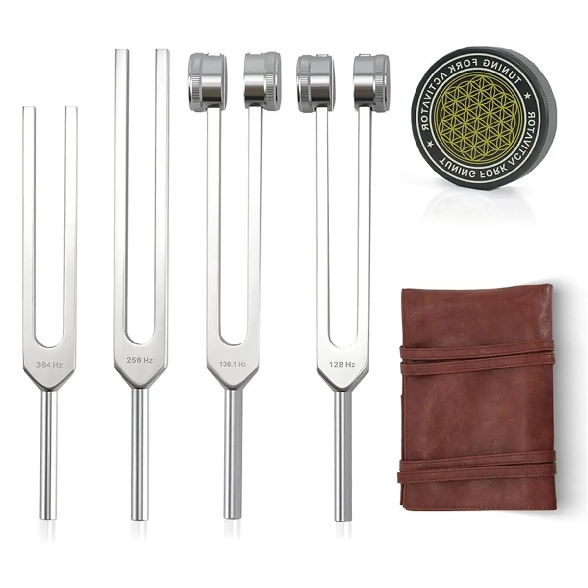 A50U Tuning Forks for Healing Set Includes 128 Hz, 136 Hz, 256 Hz, 384 Hz & Activator Sound Healing Instruments for Yoga