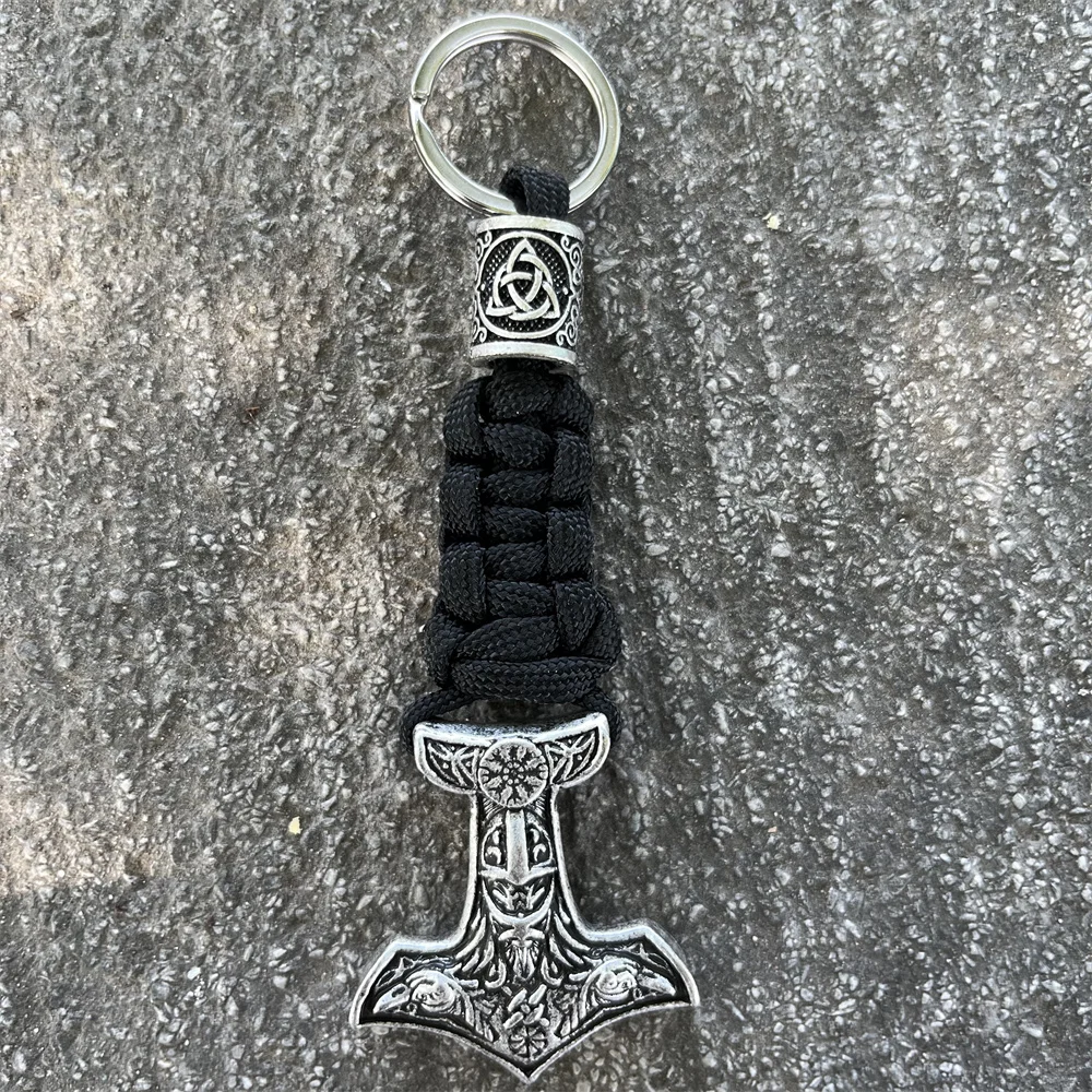 1Pcs Retro Odin Aegishjalmur Raven Slavic Kolovrat Symbols Thor Hammer Mjolnir Viking Mens Keychains Amulet Jewelry Gifts