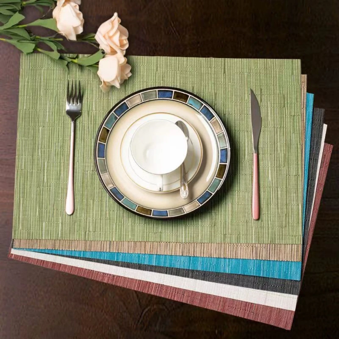 

2Pcs Simple Solid Color Household Table Placemats Thickened Woven Insulation Pads Pvc Placemats Waterproof Western Placemats