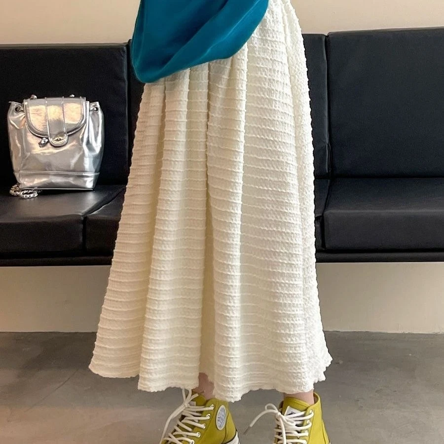 Kids Girls Striped Maxi Skirts 2025 New Arrival Children Casual Ankle-length Skirts Autumn Clothing Teenage Girls Beige Skirt