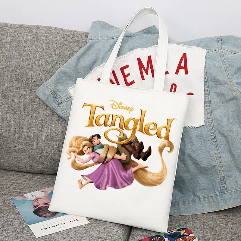 Disney Tangled Rapunzel Princess Foldable Reusable Cloth Shopper Harajuku Bag Student Canvas Tote Bag Shopping Bag Handbag