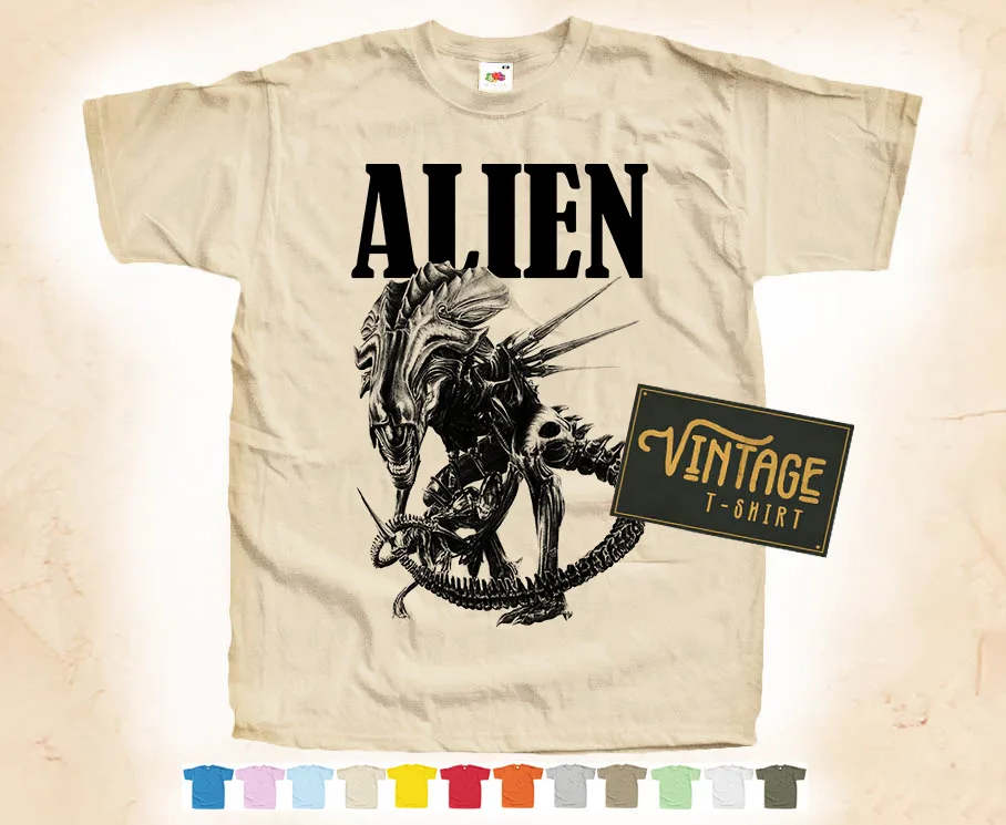 

BLACK Print: ALIEN V1 T shirt Natural VINTAGE Poster 12 colors Cotton S-5XL