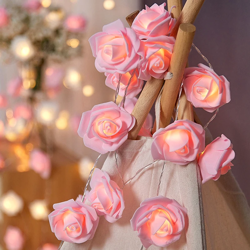 

1M 10LED Artificial Rose Flower String Lights Romantic Lamp Fairy Light Garland Battery Operated Wedding Valentines Day Decor