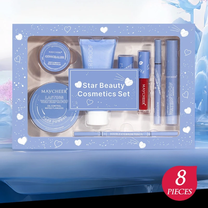 MAYCHEER オールインワンメイクアップキット（フェイスパウダー、ファンデーション、アイブロウペンシル、リップスティック入り）プロ仕様多機能ギフトセット