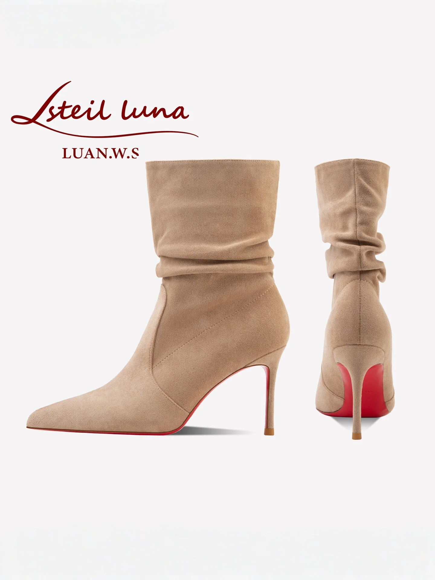 Winter Women's Ankle Boots 2026 Red Shiny Bottoms Pointed Autumn Fashion Stretch Boots Fold Women High Heels Shoes Ankle Boots view 2